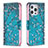 Coque Portefeuille Fleurs Livre Cuir Etui Clapet L02 pour Apple iPhone 14 Pro Max Cyan Petit