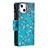 Coque Portefeuille Fleurs Livre Cuir Etui Clapet L03 pour Apple iPhone 13 Cyan Petit