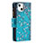 Coque Portefeuille Fleurs Livre Cuir Etui Clapet L03 pour Apple iPhone 15 Cyan Petit