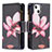 Coque Portefeuille Fleurs Livre Cuir Etui Clapet L03 pour Apple iPhone 15 Marron