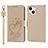 Coque Portefeuille Fleurs Livre Cuir Etui Clapet L16 pour Apple iPhone 15 Or