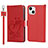 Coque Portefeuille Fleurs Livre Cuir Etui Clapet L16 pour Apple iPhone 15 Rouge