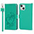 Coque Portefeuille Fleurs Livre Cuir Etui Clapet L16 pour Apple iPhone 15 Vert