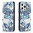 Coque Portefeuille Fleurs Livre Cuir Etui Clapet pour Apple iPhone 13 Pro Max Bleu