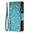 Coque Portefeuille Fleurs Livre Cuir Etui Clapet pour Apple iPhone 14 Pro Cyan Petit