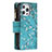 Coque Portefeuille Fleurs Livre Cuir Etui Clapet pour Apple iPhone 14 Pro Cyan Petit