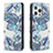 Coque Portefeuille Fleurs Livre Cuir Etui Clapet pour Apple iPhone 14 Pro Max Bleu