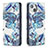 Coque Portefeuille Fleurs Livre Cuir Etui Clapet pour Apple iPhone 15 Bleu