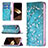 Coque Portefeuille Fleurs Livre Cuir Etui Clapet pour Apple iPhone 15 Plus Cyan Petit