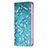 Coque Portefeuille Fleurs Livre Cuir Etui Clapet pour Apple iPhone 15 Plus Cyan Petit