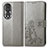 Coque Portefeuille Fleurs Livre Cuir Etui Clapet pour Huawei Honor 80 5G Gris