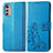 Coque Portefeuille Fleurs Livre Cuir Etui Clapet pour Motorola Moto E32s Bleu