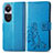 Coque Portefeuille Fleurs Livre Cuir Etui Clapet pour Oppo Reno10 5G Bleu