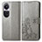 Coque Portefeuille Fleurs Livre Cuir Etui Clapet pour Oppo Reno10 5G Gris