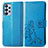 Coque Portefeuille Fleurs Livre Cuir Etui Clapet pour Samsung Galaxy A23 4G Bleu