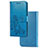 Coque Portefeuille Fleurs Livre Cuir Etui Clapet pour Samsung Galaxy F02S SM-E025F Bleu