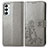 Coque Portefeuille Fleurs Livre Cuir Etui Clapet pour Samsung Galaxy F23 5G Gris