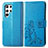 Coque Portefeuille Fleurs Livre Cuir Etui Clapet pour Samsung Galaxy S21 Ultra 5G Bleu