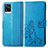 Coque Portefeuille Fleurs Livre Cuir Etui Clapet pour Vivo V20 Bleu