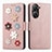 Coque Portefeuille Fleurs Livre Cuir Etui Clapet S02D pour Asus Zenfone 9 Or Rose