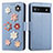 Coque Portefeuille Fleurs Livre Cuir Etui Clapet S02D pour Google Pixel 6a 5G Bleu