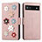 Coque Portefeuille Fleurs Livre Cuir Etui Clapet S02D pour Google Pixel 6a 5G Or Rose