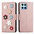 Coque Portefeuille Fleurs Livre Cuir Etui Clapet S02D pour Huawei Honor X6 5G Or Rose