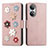 Coque Portefeuille Fleurs Livre Cuir Etui Clapet S02D pour Huawei Honor X7 Or Rose