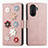 Coque Portefeuille Fleurs Livre Cuir Etui Clapet S02D pour Huawei Nova Y70 Or Rose