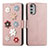 Coque Portefeuille Fleurs Livre Cuir Etui Clapet S02D pour Motorola Moto E32 Or Rose