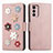 Coque Portefeuille Fleurs Livre Cuir Etui Clapet S02D pour Motorola Moto G42 Or Rose