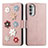 Coque Portefeuille Fleurs Livre Cuir Etui Clapet S02D pour Motorola Moto G71s 5G Or Rose