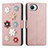 Coque Portefeuille Fleurs Livre Cuir Etui Clapet S02D pour Realme C30s Or Rose