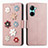 Coque Portefeuille Fleurs Livre Cuir Etui Clapet S02D pour Realme C33 Or Rose