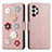 Coque Portefeuille Fleurs Livre Cuir Etui Clapet S02D pour Samsung Galaxy A13 4G Or Rose