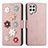 Coque Portefeuille Fleurs Livre Cuir Etui Clapet S02D pour Samsung Galaxy A22 4G Or Rose