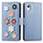 Coque Portefeuille Fleurs Livre Cuir Etui Clapet S02D pour Samsung Galaxy A22 5G SC-56B Bleu