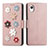 Coque Portefeuille Fleurs Livre Cuir Etui Clapet S02D pour Samsung Galaxy A22 5G SC-56B Or Rose