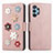 Coque Portefeuille Fleurs Livre Cuir Etui Clapet S02D pour Samsung Galaxy A32 4G Or Rose