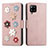 Coque Portefeuille Fleurs Livre Cuir Etui Clapet S02D pour Samsung Galaxy A42 5G Or Rose