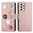 Coque Portefeuille Fleurs Livre Cuir Etui Clapet S02D pour Samsung Galaxy A52 5G Or Rose