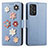 Coque Portefeuille Fleurs Livre Cuir Etui Clapet S02D pour Samsung Galaxy A72 4G Bleu