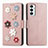 Coque Portefeuille Fleurs Livre Cuir Etui Clapet S02D pour Samsung Galaxy M23 5G Or Rose