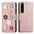 Coque Portefeuille Fleurs Livre Cuir Etui Clapet S02D pour Sony Xperia 1 IV Or Rose