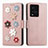 Coque Portefeuille Fleurs Livre Cuir Etui Clapet S02D pour Vivo iQOO 10 5G Or Rose