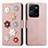 Coque Portefeuille Fleurs Livre Cuir Etui Clapet S02D pour Vivo Y35 4G Or Rose