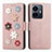 Coque Portefeuille Fleurs Livre Cuir Etui Clapet S02D pour Vivo Y77e 5G Or Rose