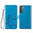 Coque Portefeuille Fleurs Livre Cuir Etui Clapet S03D pour Samsung Galaxy S22 Plus 5G Bleu