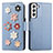 Coque Portefeuille Fleurs Livre Cuir Etui Clapet S04D pour Samsung Galaxy S22 5G Bleu