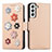 Coque Portefeuille Fleurs Livre Cuir Etui Clapet S04D pour Samsung Galaxy S22 5G Or